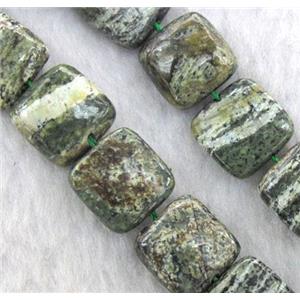natural Green Silver-line Stone Beads, square, approx 12x12mm, 15.5 inches [GMSGSS10]