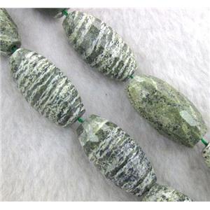 natural green Silver-line Jasper Bead, faceted barrel, approx 15x30mm, 15.5 inches [GMSGSS13-15X30MM]