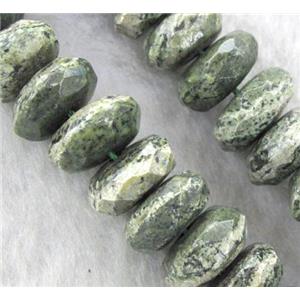 Natural Green Silver-line Stone Beads, faceted rondelle, approx 8x16mm, 15.5 inches [GMSGSS20-8X16MM]