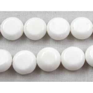 Tridacna shell beads, flat-round, white, 8mm dia, 50pcs per st [GMSS02]