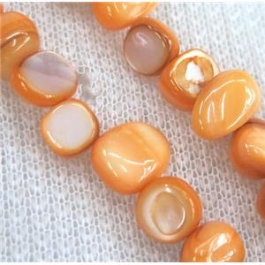 freshwater shell chip beads, freeform, orange, approx 6-10mm, 15.5 inches [GMST292]