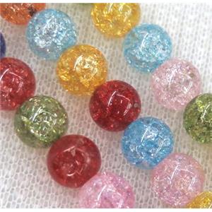 round crackle glass crystal beads, mixed color, approx 6mm dia, 15.5 inches [GMST339-6MM]