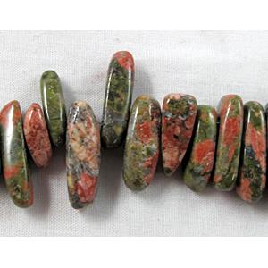 Unakite beads, freeform Chip, Top-Drilled, 5mm wide,15-25mm length, 16 inch length [GMST42]