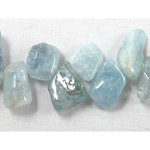 Aquamarine Beads, freeform Gemstone, Top-Drilled, 5-10mm wide, 10-18mm length, 16 inch length [GMST72]