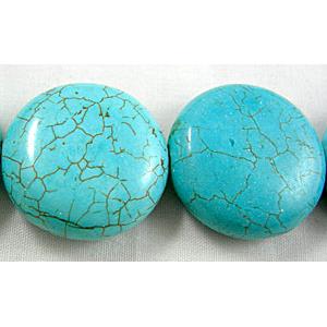 Chalky Turquoise beads, circle, blue treated, 25mm dia, 10mm thick,16pcs per st [GMT05]