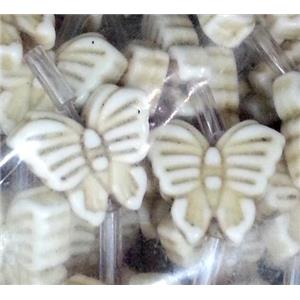 white butterfly turquoise beads, synthetical, approx 15mm wide [GMT127]