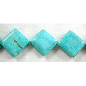 Chalky Turquoise beads, Corner-Drilled Rhombus, 14x14x6mm,23pcs per st [GMT13]
