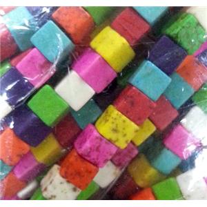 synthetic Turquoise cube beads, mix color, approx 8x8x8mm [GMT131-8MM]