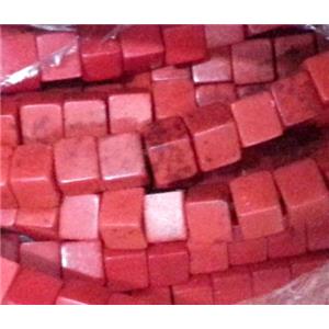 red turquoise beads, cube, stabilized, approx 8x8x8mm [GMT133-8MM]