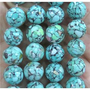 mosaic turquoise beads, round, synthetic, green, approx 8mm dia [GMT194-8MM]