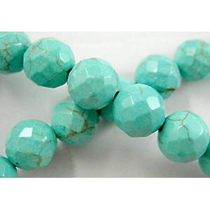 Chalky Turquoise beads, Stabilized, Faceted Round, approx 12mm dia, 15.5 inch st. [GMT43-12MM]