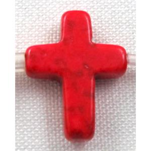 Chalky Turquoise beads, Stabilized, cross, red, 12x16mm, 25pcs per st [GMT56C02]