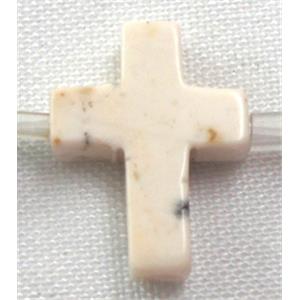 Chalky Turquoise beads, Stabilized, cross, white, 12x16mm, 25pcs per st [GMT56C04]