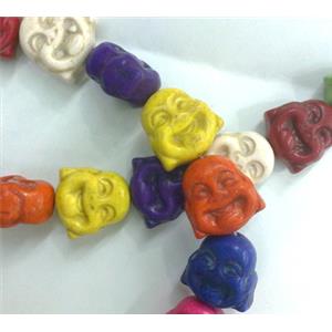 Chalky Turquoise beads, Stabilized, double-face buddha mixed color, 20x20x12mm [GMT62]
