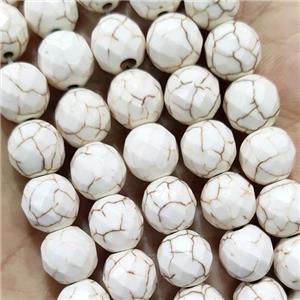 white synthetic Turquoise beads, faceted round, approx 12mm dia, 15.5 inches [GMT98-12MM]