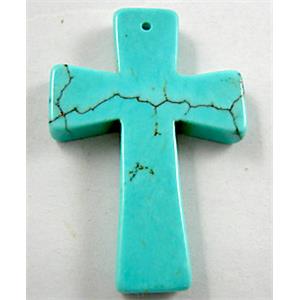 Chalky Turquoise Cross Pendant, blue, 30x45mm [GMTPD01]