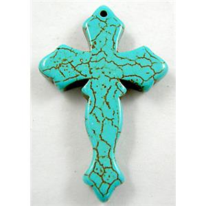 Chalky Turquoise Cross Pendant, 28x45mm [GMTPD04]