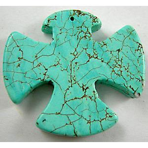 Chalky Turquoise Cross Pendant, 40x37mm [GMTPD14]