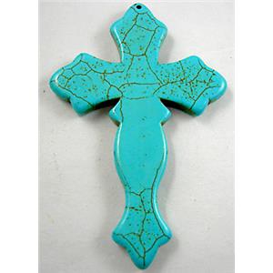 Chalky Turquoise Cross Pendant, 50x75mm [GMTPD15]