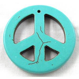 peace sign, Chalky Turquoise Pendant, stabilized, 34mm dia [GMTPD17]