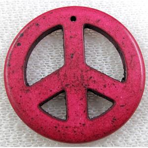 Turquoise Peace sign, pendant, dye, 34mm dia [GMTPD17C02]