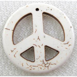 white Turquoise Peace sign, pendant, dye, 34mm dia [GMTPD17C04]