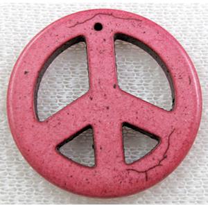 Turquoise Peace sign, pendant, dye, 34mm dia [GMTPD17C05]