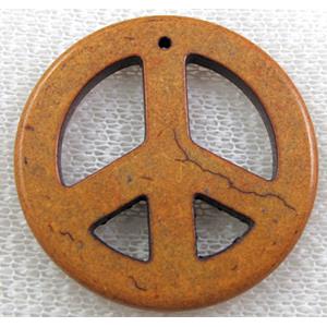 Turquoise Peace sign, pendant, dye, 34mm dia [GMTPD17C07]