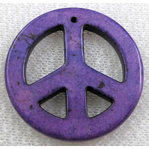 Turquoise Peace sign, pendant, dye, 34mm dia [GMTPD17C08]