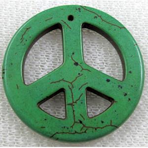green Turquoise Peace sign, pendant, dye, 34mm dia [GMTPD17C09]