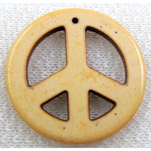 Turquoise Peace sign, pendant, dye, 34mm dia [GMTPD17C10]