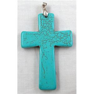Chalky Turquoise, stabilized, Crosses Pendant, 40x60mm [GMTPD21]