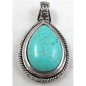 Chalky Turquoise, stabilized, Tear drop Pendant, 30x55mm, bead:20x30mm [GMTPD25]