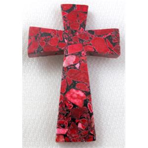 mosaic flower turquoise cross pendant, red, 40x60mm [GMTPD27C01-40X60MM]