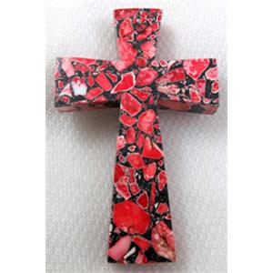 mosaic flower turquoise cross pendant, red, 40x60mm [GMTPD27C03-40X60MM]