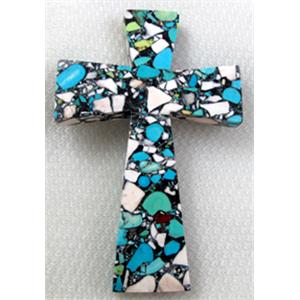 mosaic flower turquoise cross pendant, 60x90mm [GMTPD27C04]
