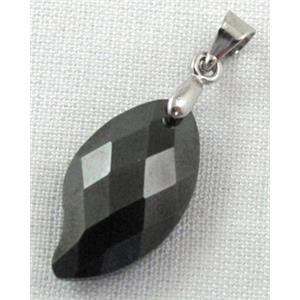 Cubic Zirconia leaf pendant, black, 10x20mm [GMZ04C01]