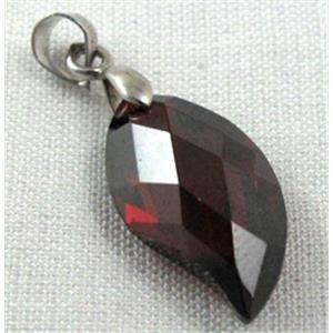 Cubic Zirconia leaf pendant, deep red, 10x20mm [GMZ04C02]