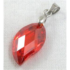 Cubic Zirconia leaf pendant, red, 10x20mm [GMZ04C03]