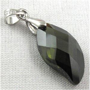Cubic Zirconia leaf pendant, olive, 10x20mm [GMZ04C05]