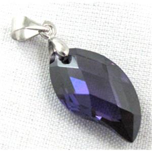 Cubic Zirconia leaf pendant, purple, 10x20mm [GMZ04C06]