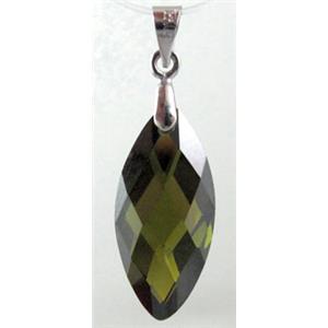 Cubic Zirconia pendant, olive, 10x22mm [GMZ05C02]