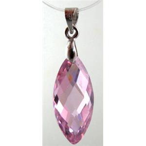 Cubic Zirconia leaf pendant, pink, 10x22mm [GMZ05C03]
