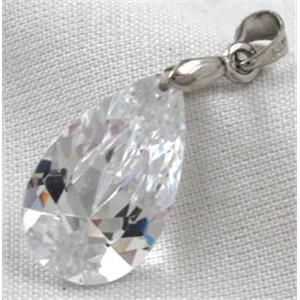 Cubic Zirconia teardrop pendant, clear, 12x20mm [GMZ07C01]