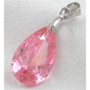 Cubic Zirconia drip diamond pendant, pink, 12x20mm [GMZ07C02]
