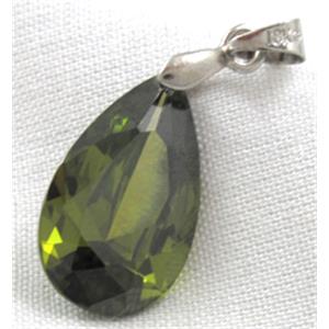 Cubic Zirconia drip diamond pendant, olive, 12x20mm [GMZ07C04]