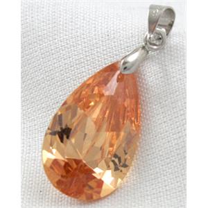Cubic Zirconia drip diamond pendant, orange, 12x20mm [GMZ07C05]