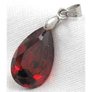 Cubic Zirconia drip diamond pendant, red, 12x20mm [GMZ07C06]