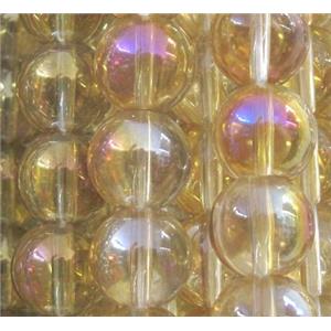 round glass crystal beads, gold-champagne, approx 14mm dia, 15 inches [GSBFRD35-14MM]