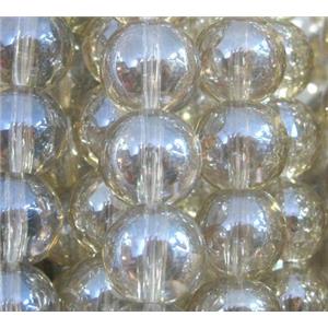 round glass crystal beads, silver champagne electroplated, approx 12mm dia, 15 inches [GSBFRD40-12MM]